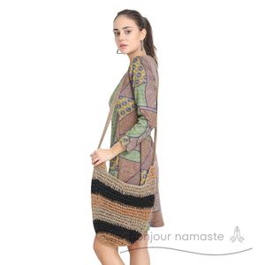 Borsa Tote fatta a mano in juta nero Beige arancione chiaro con cerniera Eco mercato bohémien spiaggia di viaggio quotidiano all'ingrosso Canada europa - Product Image 1