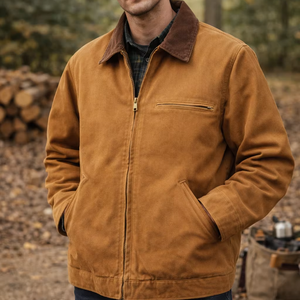 Vestes pour hommes, veste de travail en toile épaisse, col en velours côtelé, veste utilitaire isolée, veste de travail d'hiver doublée de plaid - Product Image 1
