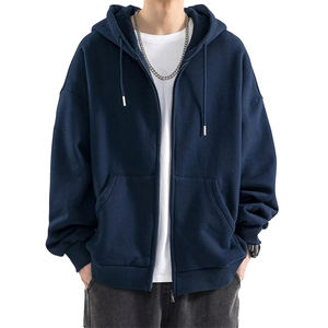 Sweats à capuche personnalisés de couleur bleu marine pour hommes, vêtements chauds d'hiver à manches longues pour adultes avec fermeture à glissière brodée à motif uni - Product Image 6
