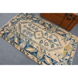 Alfombra Turca de 3.7x6 pies, Alfombra Vintage Decorativa, Alfombra de Lana con Diseño Floral Azul - Product Image 4