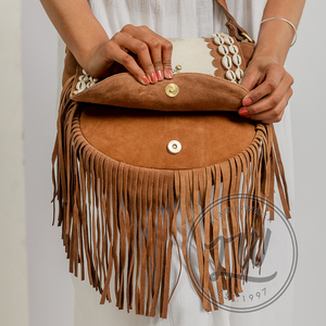 New Western Style Hair On Hide Fur Suede Leather Fringe <b>Bag</b> High Quality <b>Boho</b> Women Leather Shoulder <b>Bag</b> With Turquoise Stone - Product Image 4