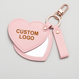 Mini porte-clés portable en cuir avec logo personnalisé et miroir compact en forme de cœur - Product Image 6