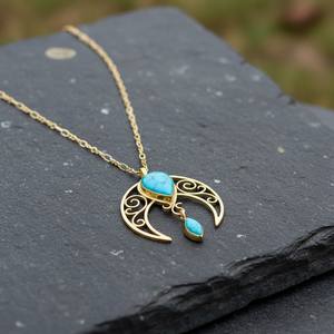 Gold-<b>Crafted</b> Pendant Necklace with Teardrop Turquoise Gemstones - Product Image 1