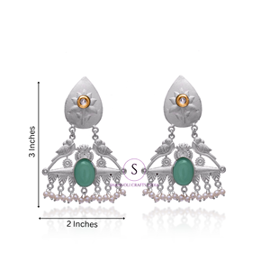 Pendientes hechos a mano de estilo bohemio con aspecto de piedras preciosas, plata oxidada, florales, estilo pesado, para boda, Sangeet Mehndi, Haldi, pendiente de uso - Product Image 4