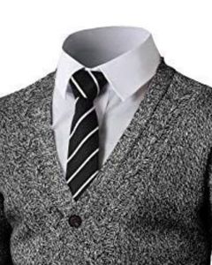 เสื้อคาร์ดิแกนถักเนื้อผ้าสีเทาดำสำหรับผู้ชาย คอวี แขนยาว ติดกระดุม น้ำหนักเบา เหมาะสำหรับฤดูหนาว สวมใส่สบาย ผ้าเนื้อนุ่ม - Product Image 4