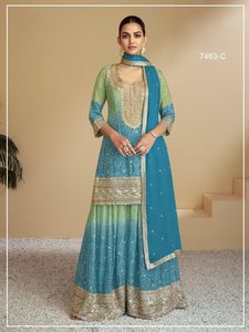 Vente en gros Quantité Fourniture de haute qualité Crep Silk Sharara Salwar Kameez pour les mariés Femme de chambre au meilleur prix de l'Inde - Product Image 3