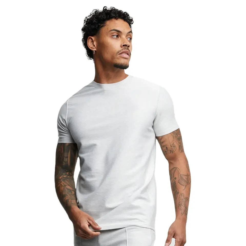 T-shirt blanc uni de haute qualité avec col montant pour homme, chemise boutonnée, polo à manches longues