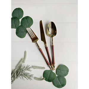 Ensemble de couverts en acier inoxydable avec poignée marron couverts argenterie élégants pour cuisine, salle à manger, ustensiles de maison et fournitures de table - Product Image 2