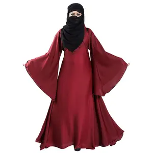 Wholesale 2023 islamic arabic muslim qatar plain abaya for Dubai women red dyed custom cashmere fabric abaya color block flared