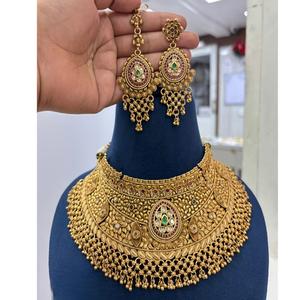 Conjunto de Gargantilla de oro alto de la mejor calidad de diseñador de aspecto elegante con pendientes Conjunto clásico para mujer para colección de boda para mujer - Product Image 1