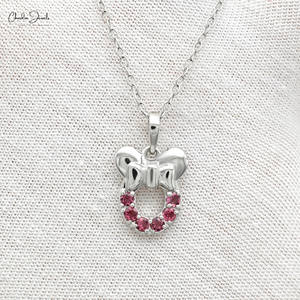 Colgante de Oro Blanco Sólido de 14k con Turmalina Rosa Genuina de 0.3 CTW, Colgante de Mickey Mouse, Piedra de Nacimiento de Octubre, Joyería para Mujer - Product Image 2
