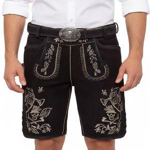 กางเกงขาสั้นหนังแพะบาวาเรียนสำหรับผู้ชาย ระบายอากาศได้ดี ลายสก็อต สไตล์เทศกาลอ็อกโทเบอร์เฟสต์ ติดกระดุม ปักโลโก้ด้านหลัง - Product Image 2