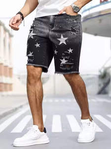 Pantalones Cortos de Mezclilla Casuales para Hombre al por Mayor, de Alta Demanda, con Bajo Deshilachado, Rotos, Lavados, con Efecto Pintura Blanca, Ecológicos y de Secado Rápido - Product Image 2