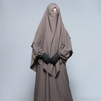 Abaya islamique haut de gamme OEM en polyester et laine, couleur taupe foncé, respirante, confortable, coupe ample, pour usage quotidien, longueur au sol, manches ballon