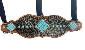 <b>Top</b> Trending Equestrian Western Saddle Horse Argentina Leather Bronc Halter Decorated <b>Turquoise</b> Accents Copper Studs - Product Image 2
