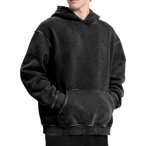 Sweat à capuche surdimensionné noir lavé Vintage personnalisé pour hommes populaires pull à manches longues décontracté avec sweat à capuche avec poche kangourou pour hommes - Product Image 4