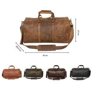 Bolsa de deporte de viaje para gimnasio de fin de semana de lona vintage de cuero suave genuino para hombre transpirable al por mayor - Product Image 5