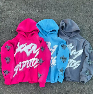 Custom Logo <b>Slim</b> Fit Plus Size Distressed Embroidery <b>Patch</b> 100% Cotton Tracksuit Set with Fleece Solid Sweatpants & Hoodies - Product Image 6