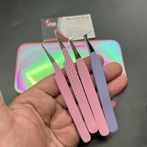 Extensión de pestañas de fibra profesional de alta calidad, pinzas rosas para bebés, 90 grados, acero inoxidable japonés puntiagudo - Product Image 2
