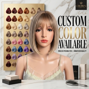 Peluca Huilian Corta y Lisa, Estilo Bob, <span class=keywords><strong>10</strong></span> Pulgadas, Largo hasta los Hombros, Rubia Marrón, Cabello Humano Remy Brasileño, Sin Pegamento, Hecha a Máquina, 0.1kg - Product Image 1