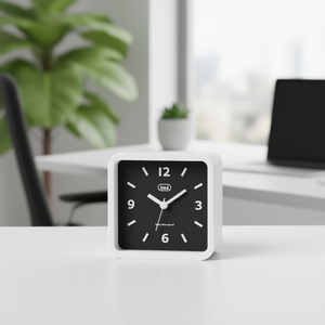 Trevi Analog Desk Clock White Black Square 1 <b>Alarm</b> Battery Powered - Product Image 3