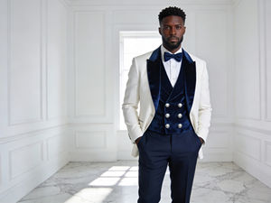 Traje de Etiqueta Color Marfil para Hombre con Solapa de Terciopelo Azul Verde Esmeralda, Traje de Novio de 3 Piezas - Product Image 3