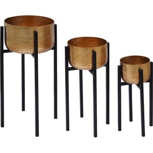 Pot de fleur moderne en métal avec une finition dorée luxueuse et un support noir parfait pour la décoration intérieure et la présentation élégante de plantes d'intérieur - Product Image 6