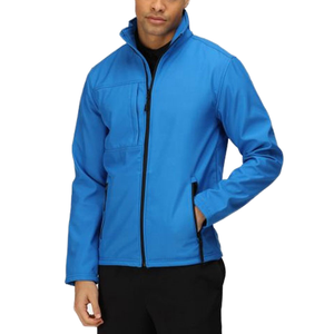 Veste coupe-vent imperméable pour homme avec capuche, tissu softshell respirant, col montant, logo frontal pour la randonnée et le camping - Product Image 1