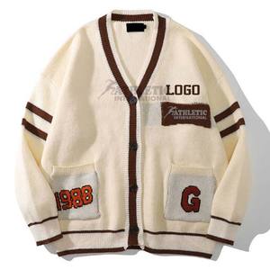 Ropa universitaria y universitaria para hombre, suéteres de punto con cuello en V, suéter de Color sólido transpirable de lana de algodón de alta calidad para invierno - Product Image 3