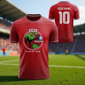 Maglia da Calcio Unisex per Tifosi del Panama WC 2026, T-Shirt con Grafica Bandiera Rossa Bianca e Blu, Top per Giornata di Partita - Product Image 3