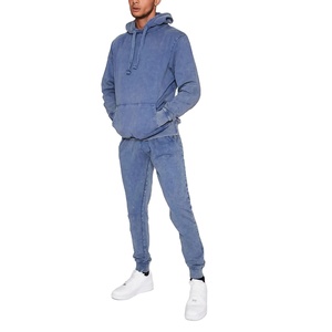 Venta al por mayor XL de los hombres de lavado ácido Vintage francés Terry chándal de invierno de moda de 2 piezas de algodón Logo transpirable personalizable de talla grande - Product Image 2