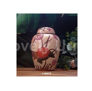 โกศทองเหลืองพร้อมฝาปิดสำหรับผู้ใหญ่โกศใส่ศพพร้อมถุงกำมะหยี่ดีไซน์ดอกไม้สีแดง - Product Image 1