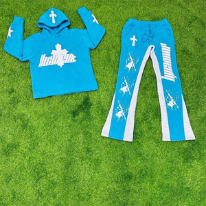 Ensemble de survêtement streetwear tendance OEM, impression sérigraphique, délavage à l'acide, pantalon de survêtement et sweat-shirt brodés délavés pour hommes - Product Image 2