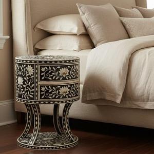 Muebles de Salón Modernos Personalizados con Incrustaciones de Hueso Floral, Mesa de Noche y Cómoda Hechas a Mano en India - Product Image 3