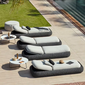 Luxury Rattan Outdoor Sun Lounger Modern Farmhouse Park <b>Chaise</b> <b>Lounge</b> with Cushion | Horti Club Aluminum Frame Water Resistant - Product Image 1