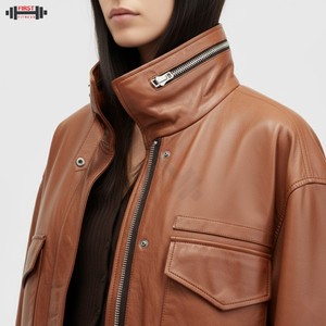 Chaqueta Bomber de Pana y Cuero de Alta Calidad al por Mayor 2025, Talla Grande para Mujer, Transpirable, Ecológica, Impermeable, con Forro de Seda a Rayas - Product Image 4