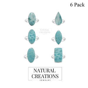 925 bague en argent Sterling lunette réglage Larimar pierres précieuses mélange formes classique fête de mariage à la mode unisexe - Product Image 3