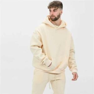 Ensemble sweat-shirt à capuche deux pièces pour hommes fournisseur OEM survêtement tricoté et respirant ensemble de streetwear fitness décontracté avec logo personnalisé - Product Image 1