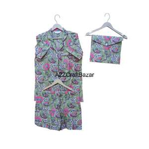 Ensemble de pyjama à col en V en coton d'été pour femmes imprimé Short à manches courtes vêtements de nuit respirants fermeture à cordon pour la maison en plein air - Product Image 5