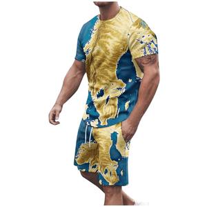 Conjunto de dos piezas OEM personalizado verano color sólido hombres camisa solapa manga corta pantalones cortos deportes casual verano hombres - Product Image 2