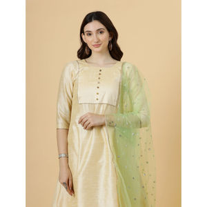 Kurti corto de seda tradicional con diseño moderno Kurti corto de seda con detalles de botones para ropa formal - Product Image 4