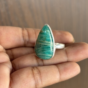 Vente en gros de bagues en argent sterling 925 plaqué argent, avec amazonite naturelle, bijoux faits à la main pour femmes, style bohème, respectueux de l'environnement, dernières nouveautés - Product Image 3