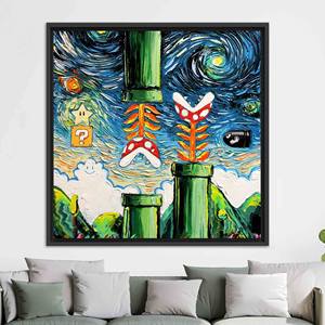 Van Gogh Style Mario <b>Canvas</b> Wall Art: Printed Design Wedding Decor,BLACK <b>FRAMED</b> <b>CANVAS</b> - Product Image 1