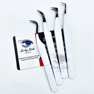 Pinzas de extensión de pestañas de acero inoxidable de alta calidad, etiqueta personalizada, Punta Negra, pinzas de punta de fibra de Color blanco, pestañas postizas - Product Image 5
