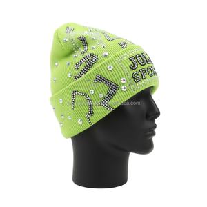 Gorro de Punto para Mujer, Tejido Elástico GSM, Elegante, Adornado con Pedrería, Logotipo Personalizado, Gorro de Invierno para Exteriores, Gorro de Jacquard - Product Image 3