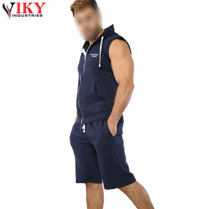 Verano Casual moda sin mangas Sudadera con capucha y conjuntos cortos hechos 100% algodón transpirable cremallera Sudadera con capucha conjuntos de traje de jogging - Product Image 5