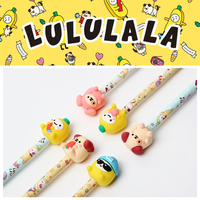 POPOPANCY Corée : Ensemble de 24 crayons en bois standard M-09 avec figurines de personnages Lululala, mignons, à mine colorée, pour l'école et le bureau