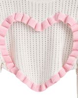 Pull court en tricot blanc et rose personnalisé par le fabricant, design à volants en forme de cœur, manches longues évasées, style coréen mignon, haut tendance