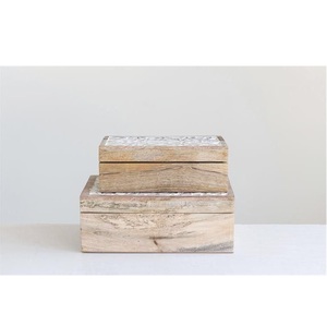 Set of 2 Wooden Storage <b>Box</b> Handcrafted Design Natural Wood <b>Box</b> Mango and Acacia Wood <b>Keepsake</b> <b>Box</b> with Multiple Use - Product Image 1