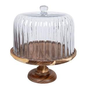 Wooden Cake Stand With <b>Glass</b> <b>Dome</b> For Creative Cake Arrangements Stylish Party Display And Home Entertaining - Product Image 1